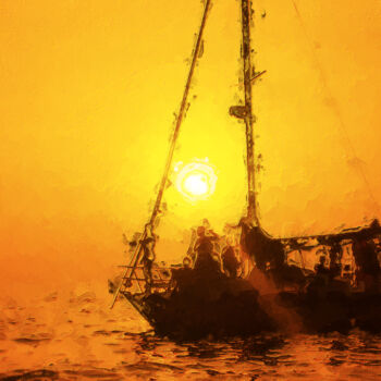 Digital Arts titled "Sailboat sunset" by Jacek Dudziński, Original Artwork, Digital Painting