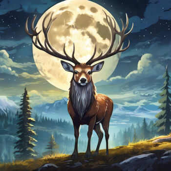 Digitale Kunst mit dem Titel "My Deer Moon" von Jacek Dudziński, Original-Kunstwerk, Digitale Malerei