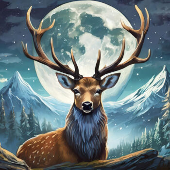 Digitale Kunst mit dem Titel "My Moon Deer" von Jacek Dudziński, Original-Kunstwerk, Digitale Malerei