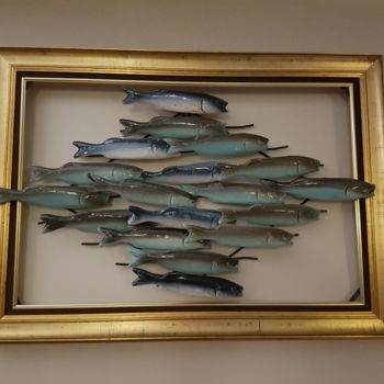 "Banc de poissons" başlıklı Heykel Jacques Veinante (jackart) tarafından, Orijinal sanat, Seramik