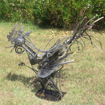Sculpture titled "le coq" by Jacques Veinante (jackart), Original Artwork, Metals