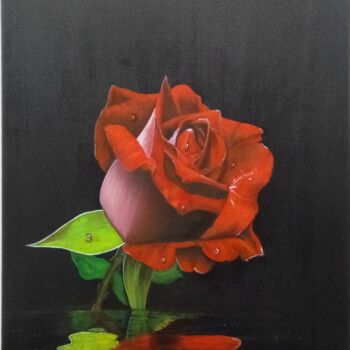 Pintura intitulada "REFLET DE ROSE" por Jackie Godenir, Obras de arte originais, Óleo