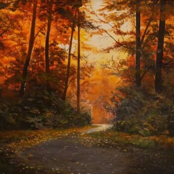 Painting titled "ROUTE FORESTIERE" by Jackie Godenir, Original Artwork, Acrylic