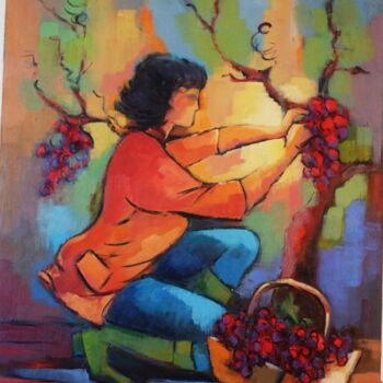 Peinture intitulée "La grapille n°2" par Jacky Dumergue, Œuvre d'art originale, Huile