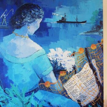 Pittura intitolato "Bleu en Camaïeu ou…" da Jacky Dumergue, Opera d'arte originale, Olio