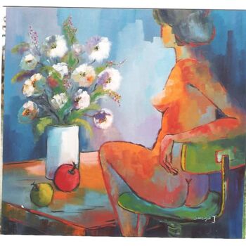 Painting titled "Pose à l'atelier" by Jacky Dumergue, Original Artwork, Oil