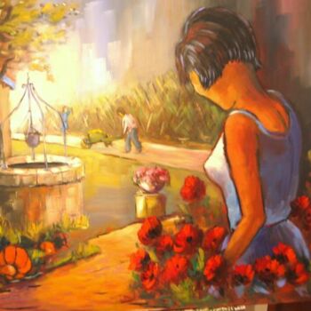 Schilderij getiteld "Promenade dans le j…" door Jacky Dumergue, Origineel Kunstwerk, Olie