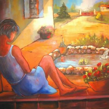 Painting titled "Reverie dans le jar…" by Jacky Dumergue, Original Artwork, Oil