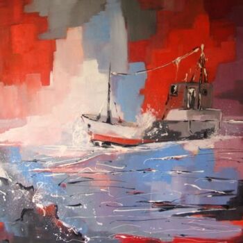 Painting titled "Route pêche" by Jacky Dumergue, Original Artwork, Oil