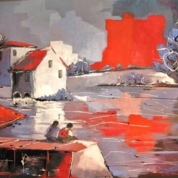 Pintura intitulada "Le moulin d'Argenta…" por Jacky Dumergue, Obras de arte originais, Óleo