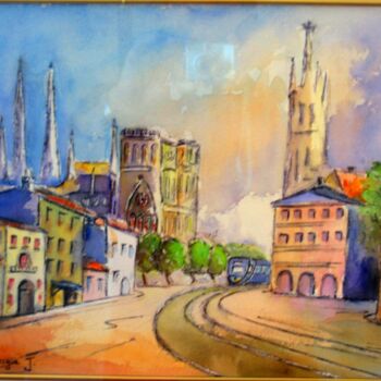 Painting titled "Bordeaux-la-cathedr…" by Jacky Dumergue, Original Artwork