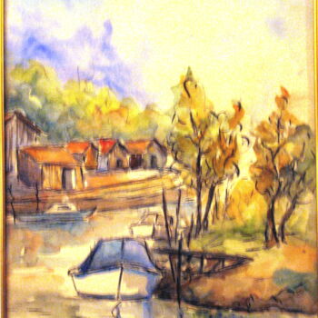 Painting titled "Biganos-le-port.jpg" by Jacky Dumergue, Original Artwork, Watercolor