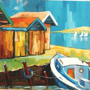 Peinture intitulée "Cabanes-a-La-Teste…" par Jacky Dumergue, Œuvre d'art originale