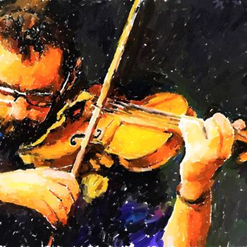 Digital Arts titled "Le jeu du violon" by Jacky Joncourt, Original Artwork, Digital Painting