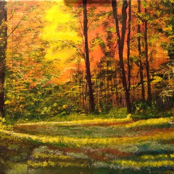 Pintura titulada "Clairière en forêt" por Jacky Monka, Obra de arte original, Acrílico Montado en artwork_cat.