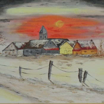 Painting titled "village-hiver" by Jacky Monka, Original Artwork