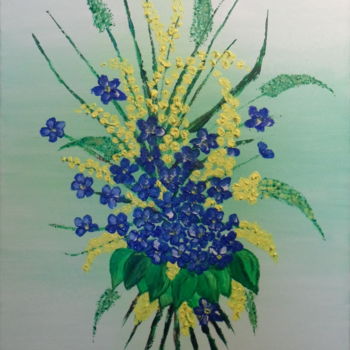 Ζωγραφική με τίτλο "bouquet bleu et jau…" από Jacky Monka, Αυθεντικά έργα τέχνης, Λάδι