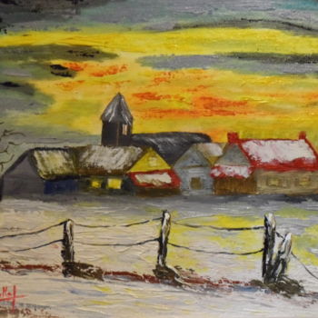 Malerei mit dem Titel "village-en-hiver (2)" von Jacky Monka, Original-Kunstwerk, Öl