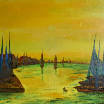 Painting titled "soleil-levant (2)" by Jacky Monka, Original Artwork, Oil
