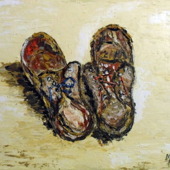 Painting titled "Souliers de jardin" by Jacky Monka, Original Artwork, Oil