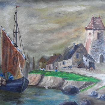 Painting titled "Paysage breton" by Jacky Monka, Original Artwork, Oil