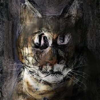 Arte digitale intitolato "Le gros chat..." da Jacky Patin, Opera d'arte originale