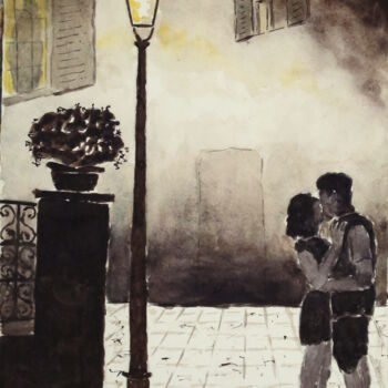 Painting titled "Amour et brume N°:…" by Jacky Roger, Original Artwork, Watercolor