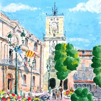 Painting titled "Hôtel de Ville d'Ai…" by Jacky Roger, Original Artwork, Oil