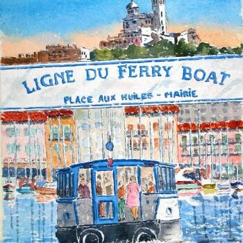 Schilderij getiteld "Le Ferry-Boat du Vi…" door Jacky Roger, Origineel Kunstwerk, Olie