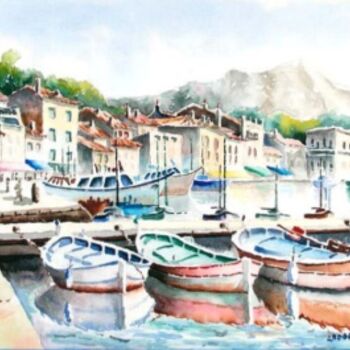 Картина под названием "le Port de Cassis e…" - Jacky Roger, Подлинное произведение искусства, Масло
