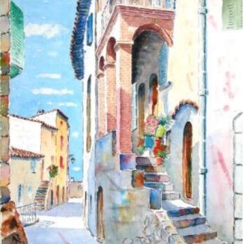 Painting titled "Vieille rue à Moiss…" by Jacky Roger, Original Artwork, Oil