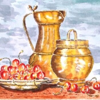 Peinture intitulée "Le panier de cerises" par Jacky Roger, Œuvre d'art originale, Huile
