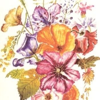 Malerei mit dem Titel "Composition florale" von Jacky Roger, Original-Kunstwerk, Öl