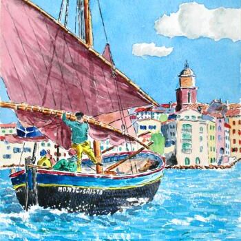 Painting titled "Voiles latines à Sa…" by Jacky Roger, Original Artwork, Watercolor