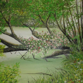 Painting titled "l'arbre au roses" by Jacky Guilvout, Original Artwork