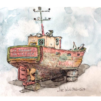 Painting titled "La madone -bateau s…" by Jacques Lelievre, Original Artwork, Watercolor