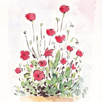 Painting titled "Coquelicots" by Jacques Lelievre, Original Artwork, Watercolor