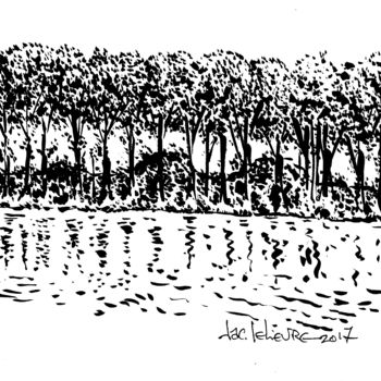 Tekening getiteld "Bord de Seine" door Jacques Lelievre, Origineel Kunstwerk, Inkt