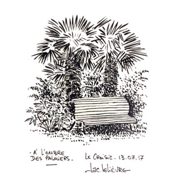 Drawing titled "Palmiers" by Jacques Lelievre, Original Artwork, Ink