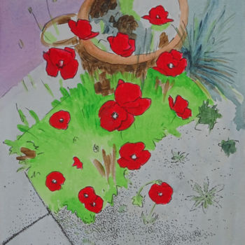 Painting titled "Coquelicots" by Jacques Lelievre, Original Artwork, Acrylic