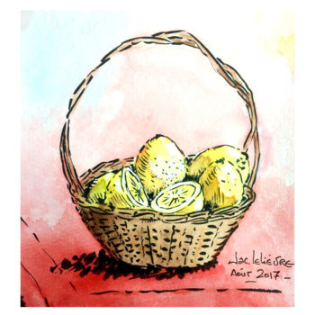 Картина под названием "Citrons" - Jacques Lelievre, Подлинное произведение искусства, Акварель