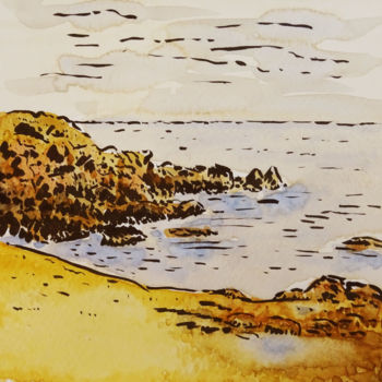 Картина под названием "Sur la plage de Por…" - Jacques Lelievre, Подлинное произведение искусства, Акварель