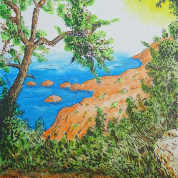 Картина под названием "Méditerranée - Près…" - Jacques Lelievre, Подлинное произведение искусства, Акрил