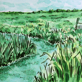 Peinture intitulée "Marais de Loire" par Jacques Lelievre, Œuvre d'art originale, Aquarelle