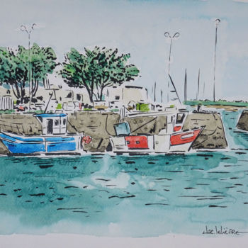 Malerei mit dem Titel "Port du Croisic" von Jacques Lelievre, Original-Kunstwerk, Aquarell