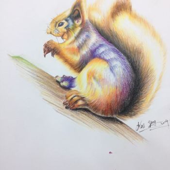 Dibujo titulada "Squirrel" por Jacob Tham Kai Yang, Obra de arte original, Lápiz