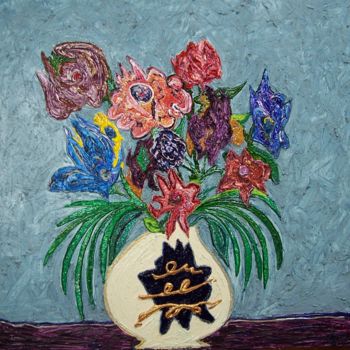 Painting titled "Flower Vase" by Jose Acosta, Original Artwork, Acrylic Mounted on Wood Stretcher frame