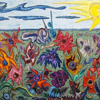 Malerei mit dem Titel "Flowers" von Jose Acosta, Original-Kunstwerk, Acryl Auf Keilrahmen aus Holz montiert