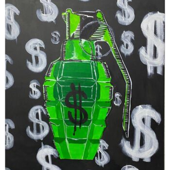 Malerei mit dem Titel "Green Grenade origi…" von Jacot Cristian, Original-Kunstwerk, Acryl