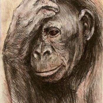 Painting titled "portrait bonobo." by Jacques Copau, Original Artwork, Oil